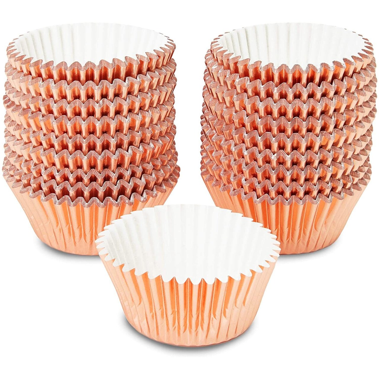 350-Pack Rose Gold Mini Foil Cupcake Liners, Metallic Standard Paper Muffin Baking Cups for Wedding Birthday Party, 2 in.